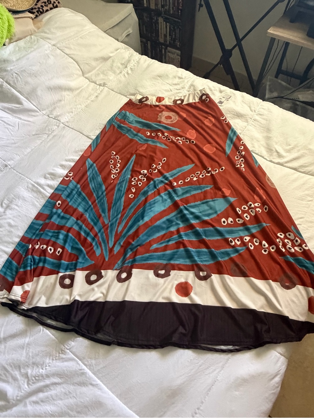 Women's Rust and Teal Printed A-Line Skirt